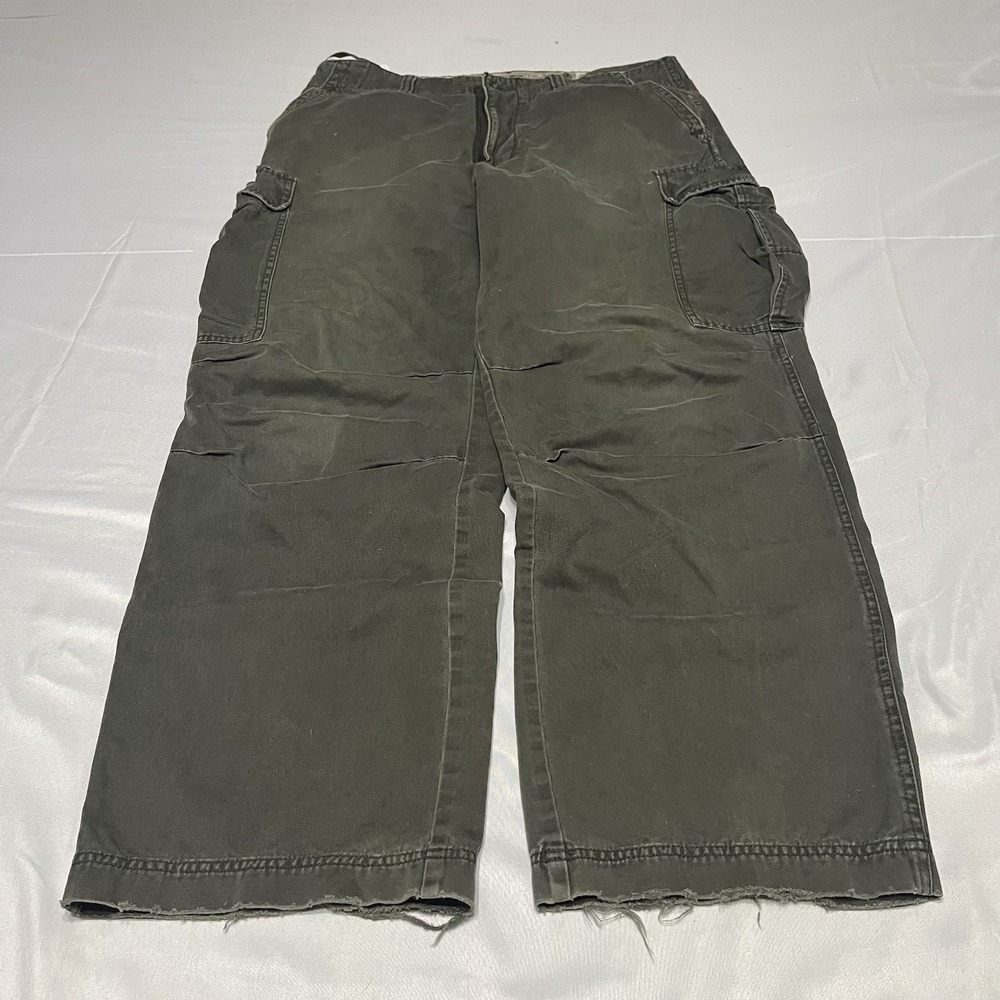 Y2K Express Cargo Pants Mens Fits 34x30 Olive Green Canvas Relaxed Baggy Grunge